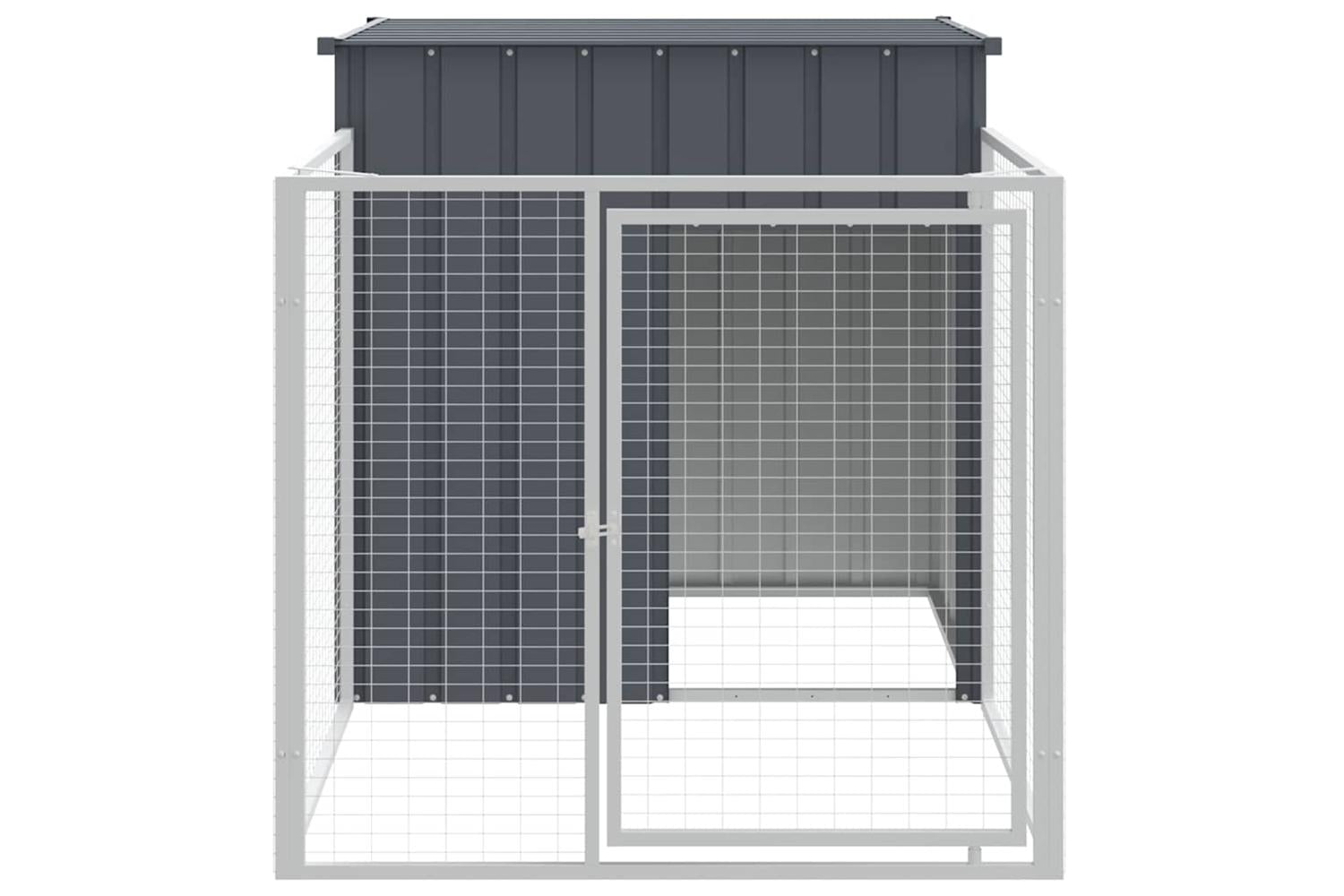 Dog House With Run Anthracite 110x201x110 Cm Galvanised Steel-3