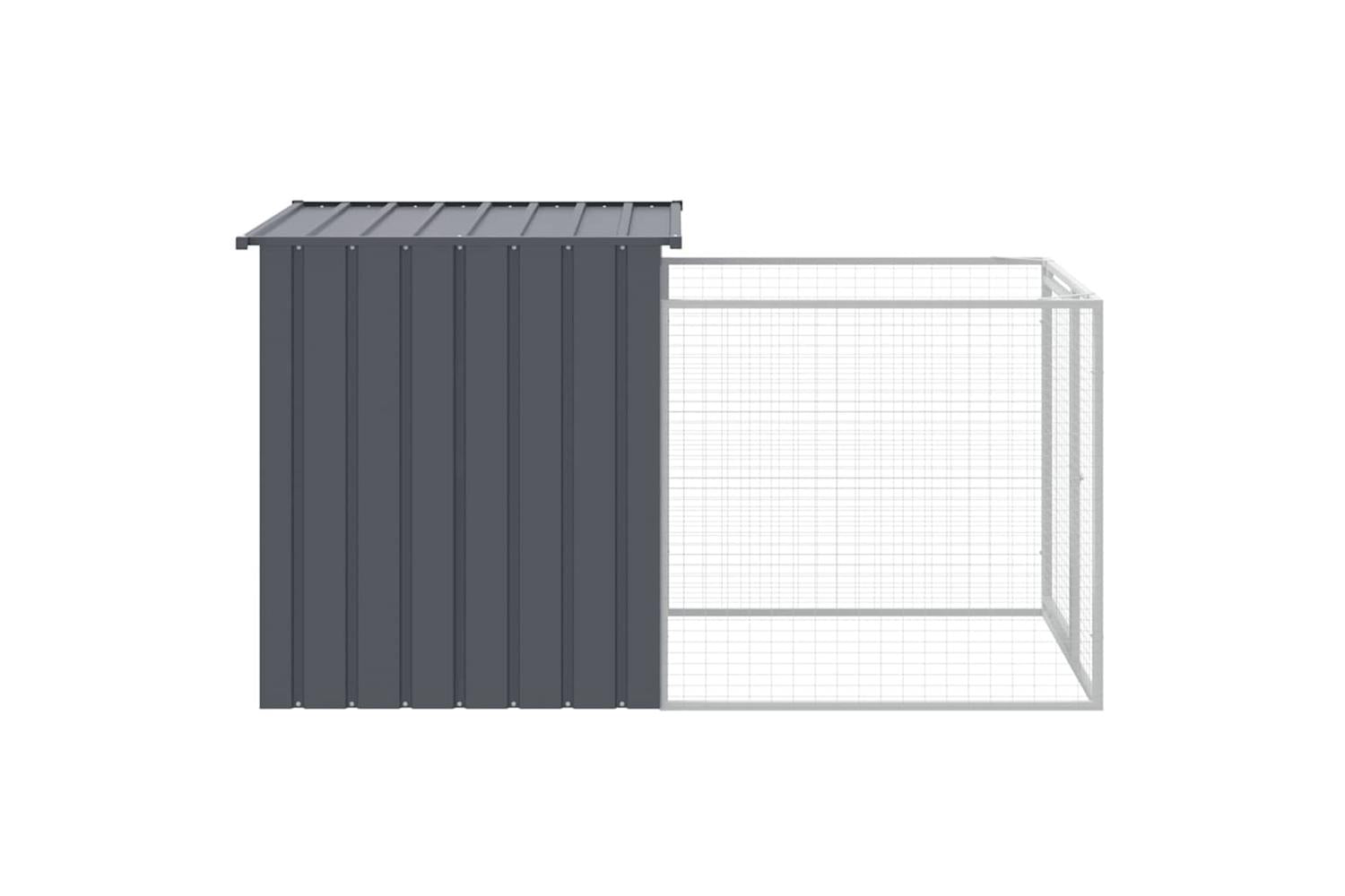 Dog House With Run Anthracite 110x201x110 Cm Galvanised Steel-4