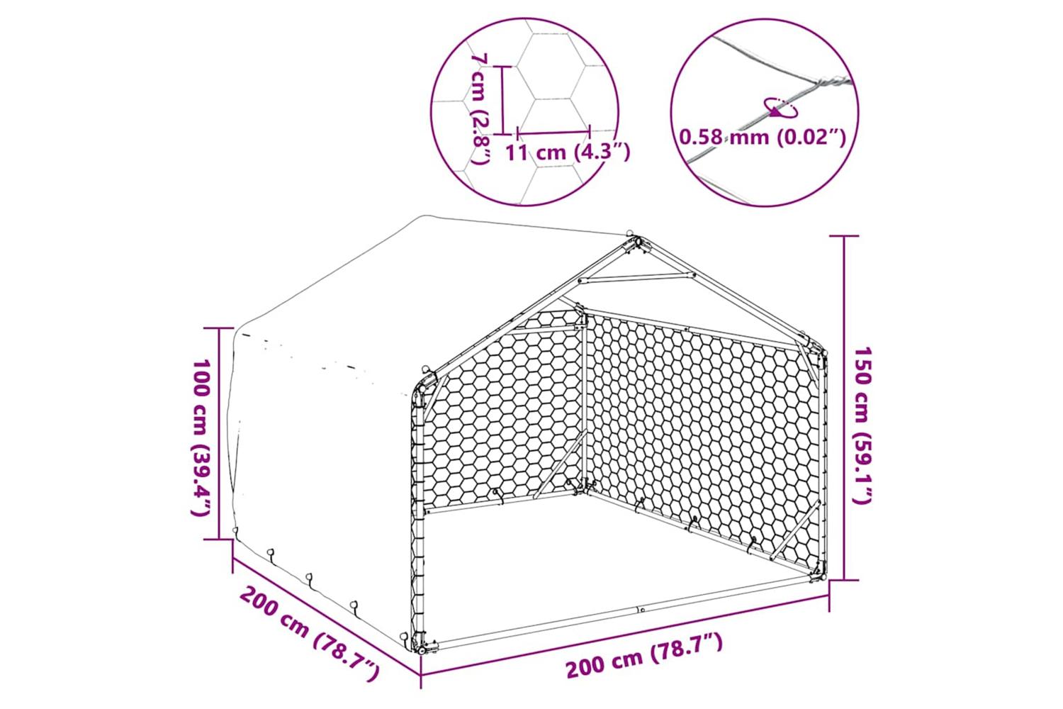 Outdoor Dog Kennel With Cover 2x2x15 M Galvanised Steel-7