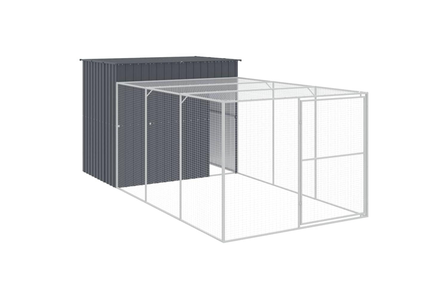 Dog House With Run Anthracite 214x457x181 Cm Galvanised Steel-2