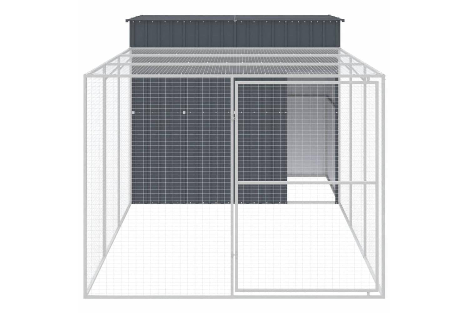 Dog House With Run Anthracite 214x457x181 Cm Galvanised Steel-3
