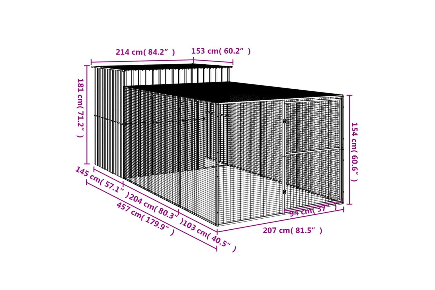 Dog House With Run Anthracite 214x457x181 Cm Galvanised Steel-9