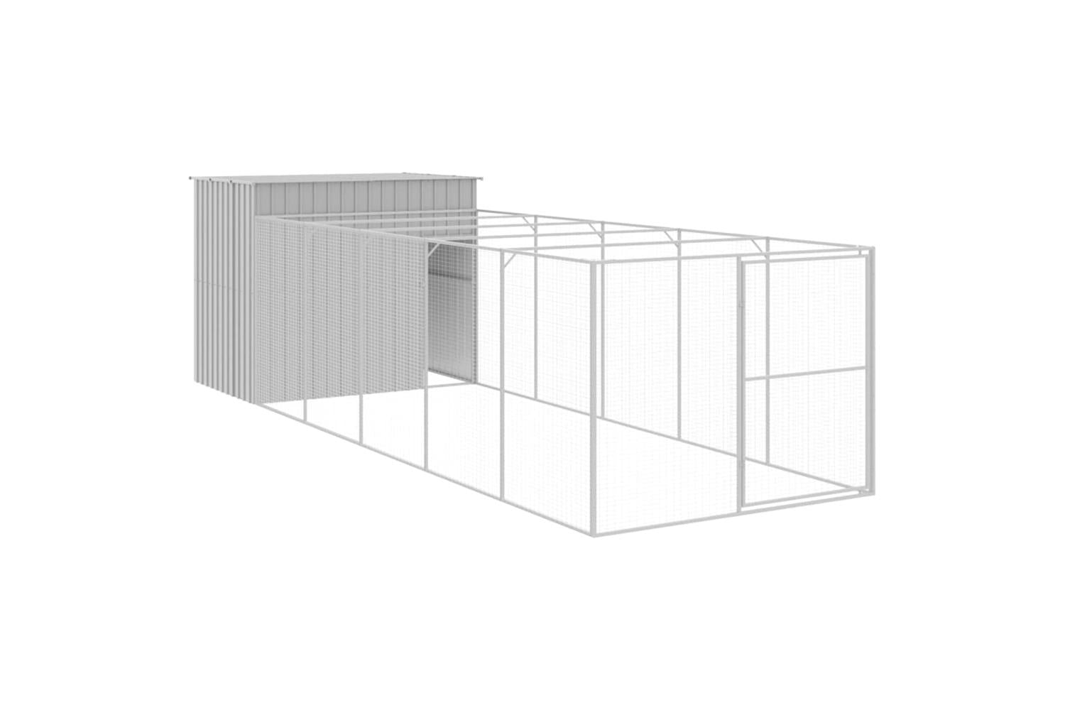 Dog House With Run Light Grey 214x661x181 Cm Galvanised Steel-2