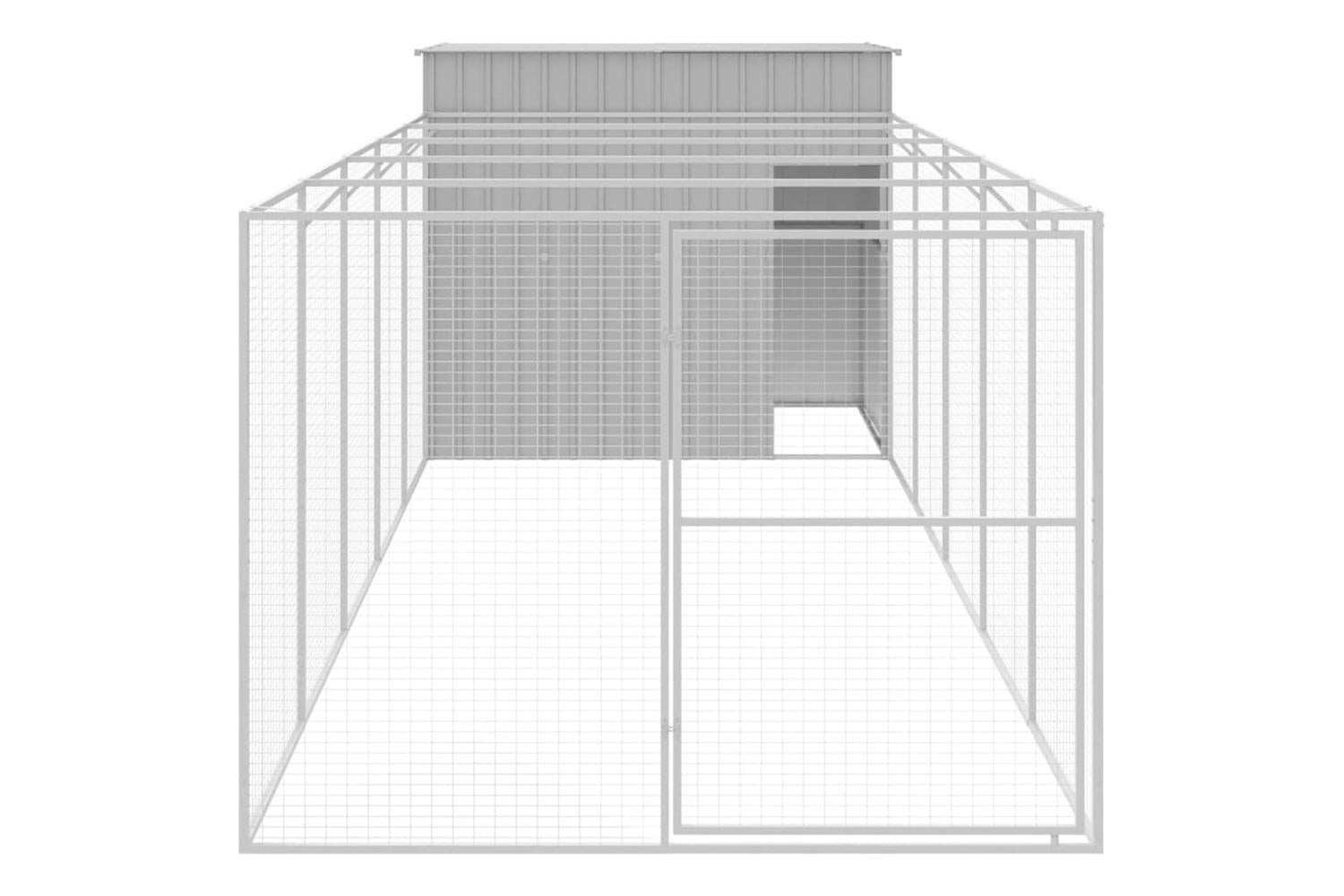 Dog House With Run Light Grey 214x661x181 Cm Galvanised Steel-3