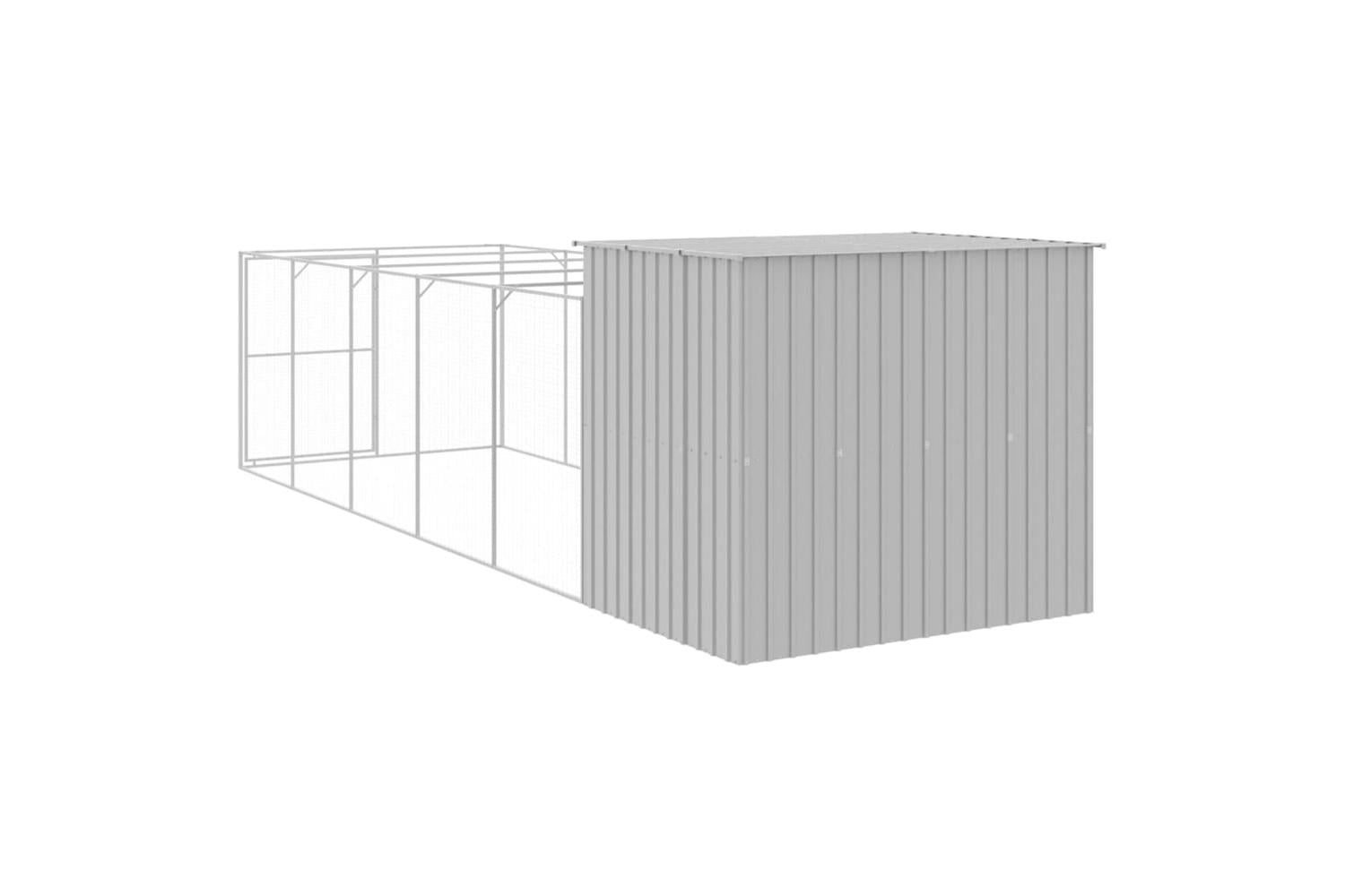 Dog House With Run Light Grey 214x661x181 Cm Galvanised Steel-5