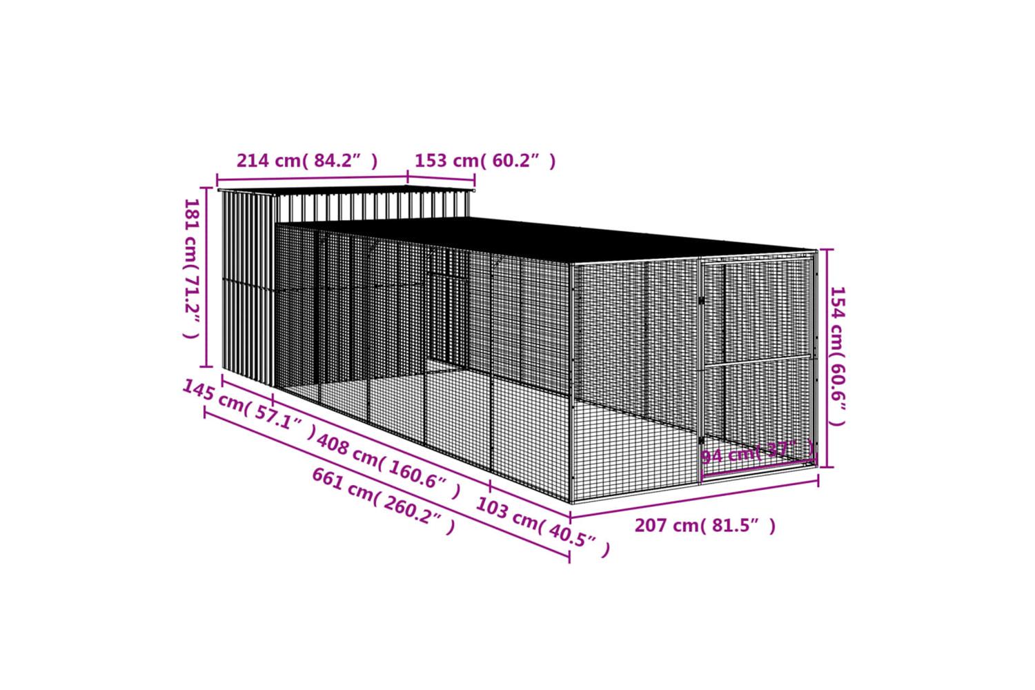 Dog House With Run Light Grey 214x661x181 Cm Galvanised Steel-9