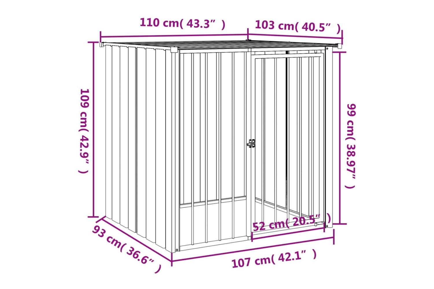 Dog House With Roof Black 110x103x109 Cm Galvanised Steel-5