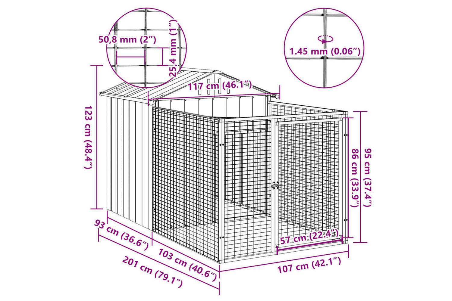 Dog House With Run Anthracite 117x201x123 Cm Galvanised Steel-5