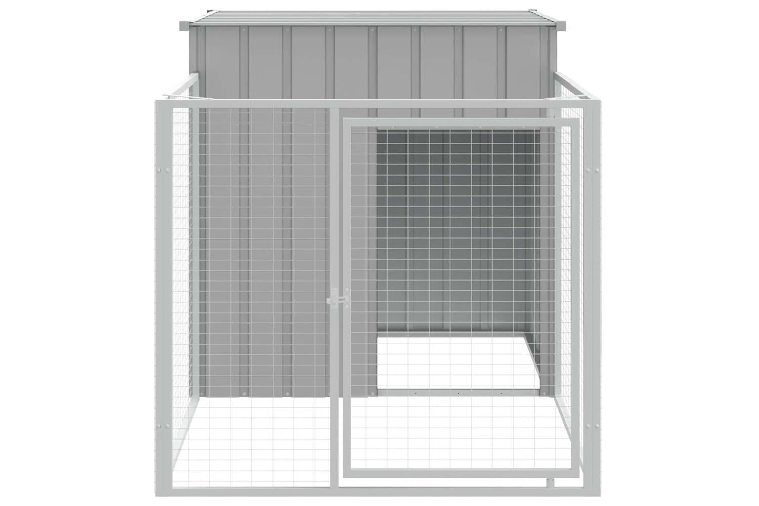 Dog House With Run Light Grey 110x201x110 Cm Galvanised Steel-3