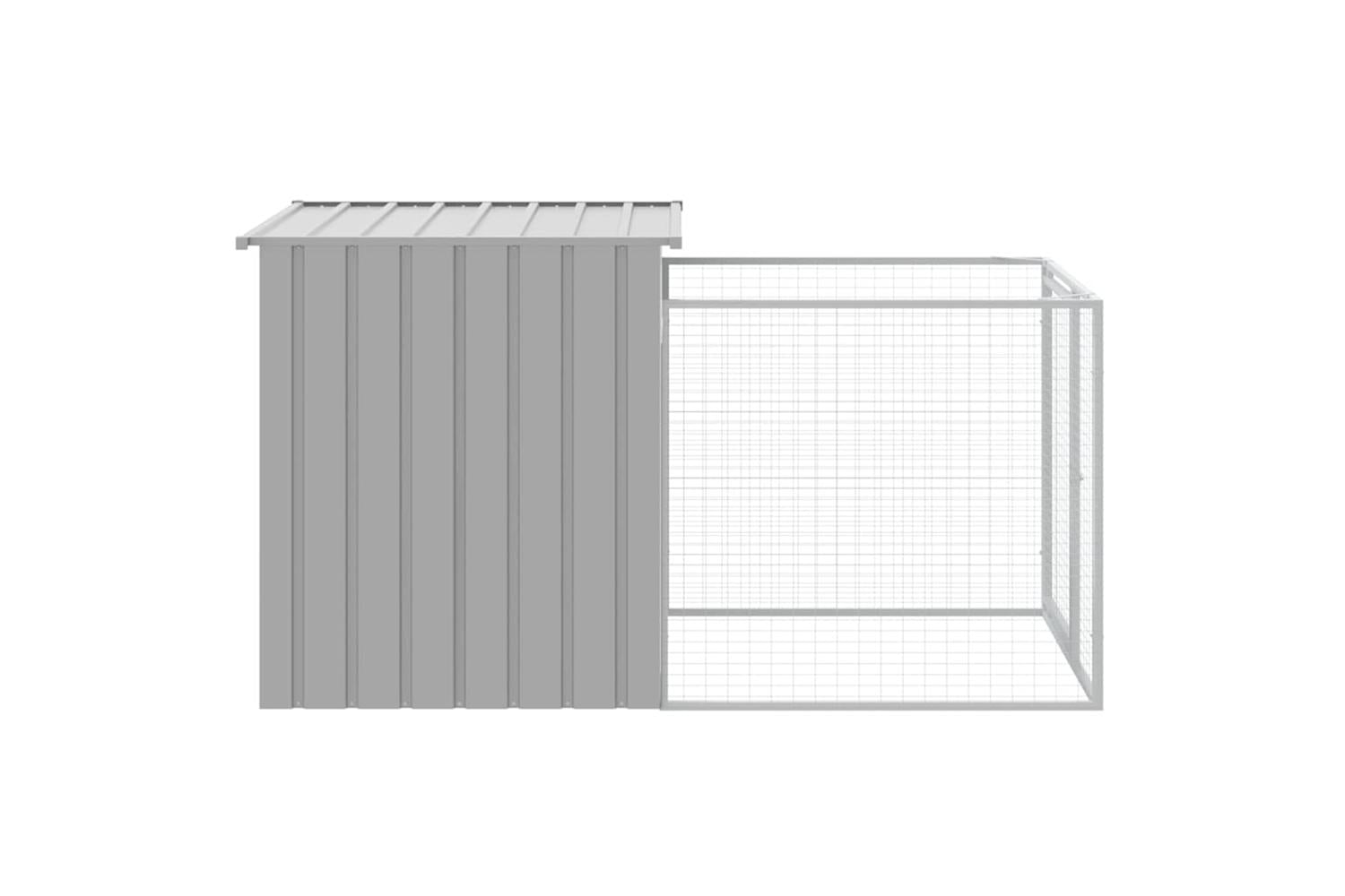 Dog House With Run Light Grey 110x201x110 Cm Galvanised Steel-4