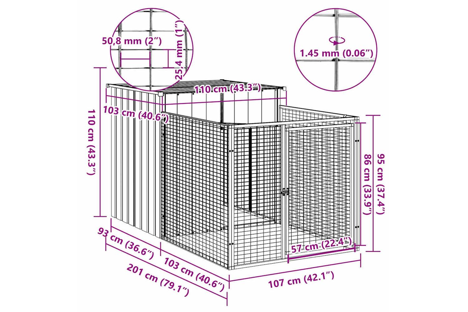 Dog House With Run Light Grey 110x201x110 Cm Galvanised Steel-5