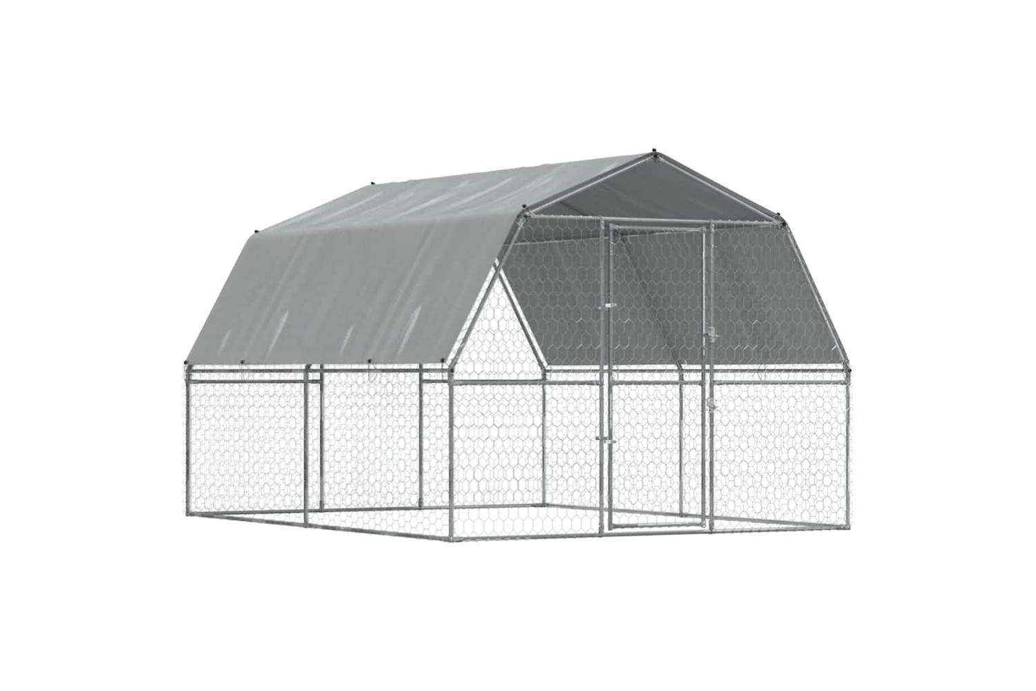 Dog Cage With Roof And Door Silver Galvanised Steel-2