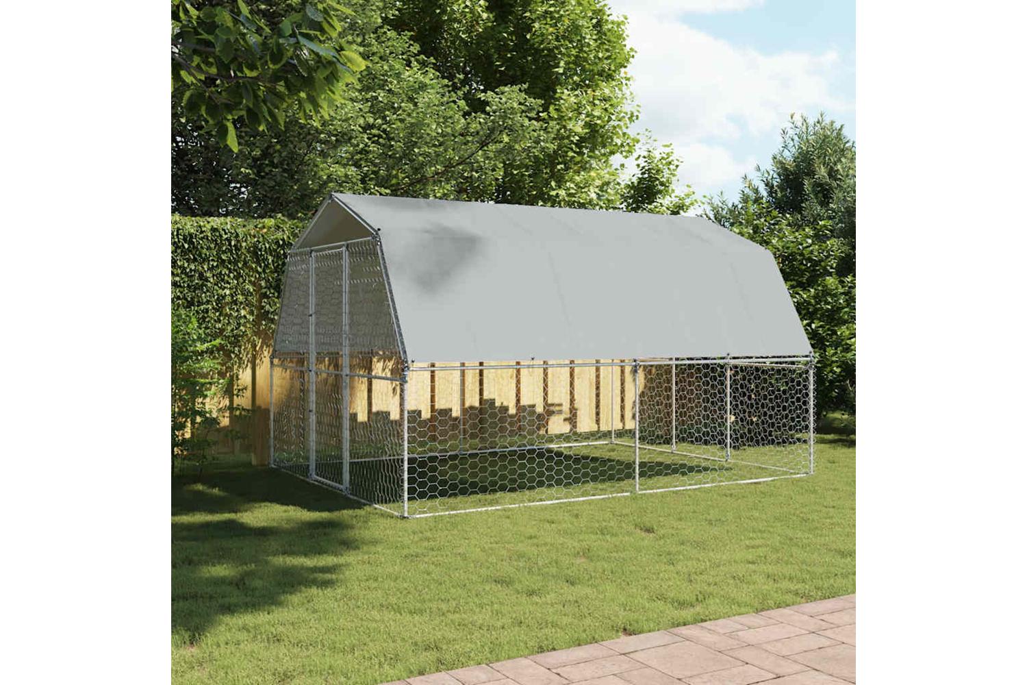 Dog Cage With Roof And Door Silver Galvanised Steel-3