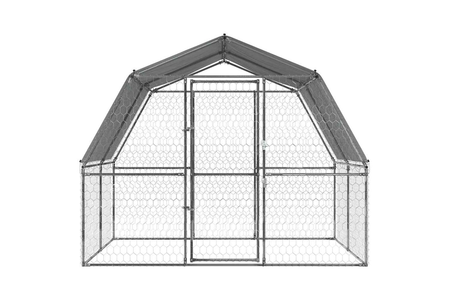 Dog Cage With Roof And Door Silver Galvanised Steel-4