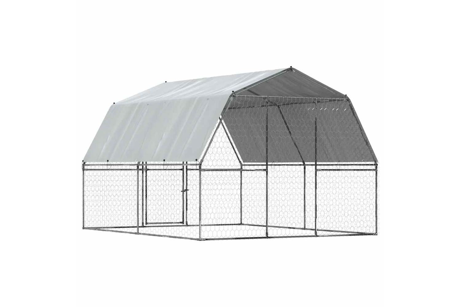 Dog Cage With Roof And Door Silver Galvanised Steel-6