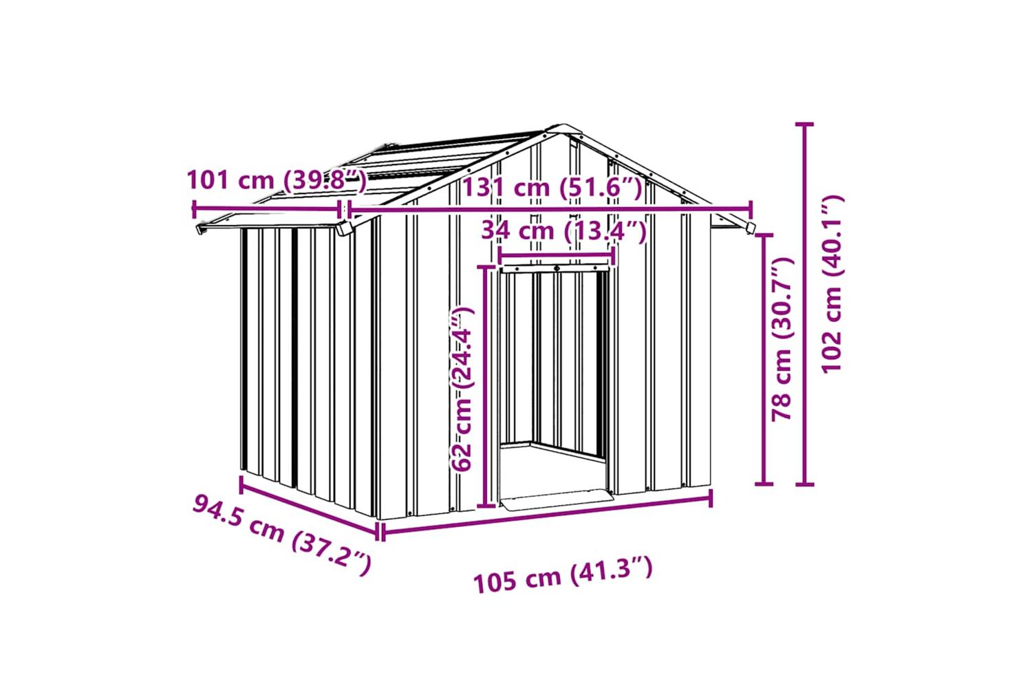 Dog House With Roof 131x101x102 Cm Galvanised Steel-7