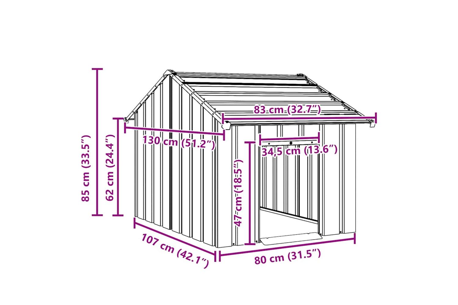 Dog House With Roof 83x130x85 Cm Galvanised Steel-7