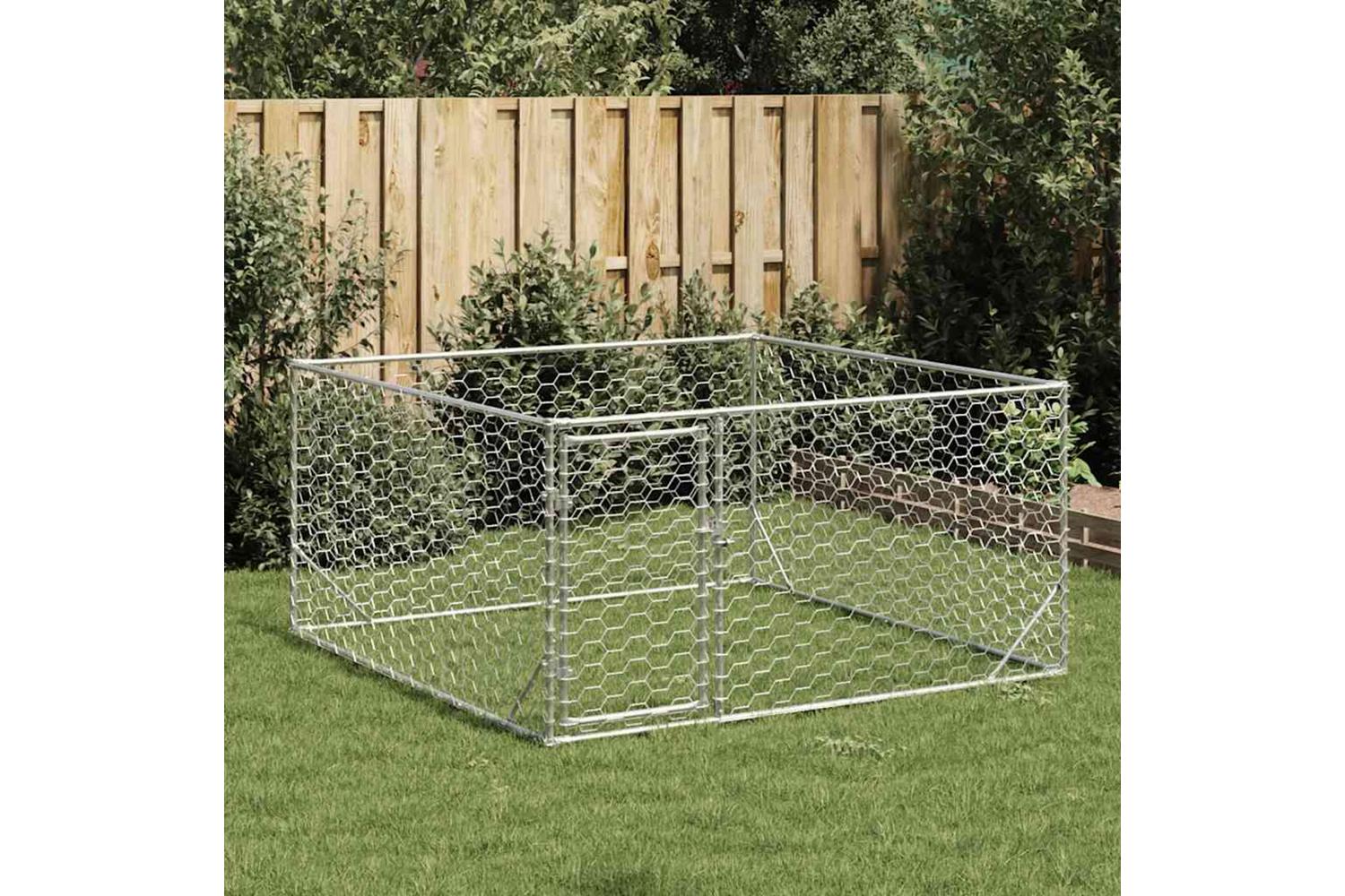 Outdoor Dog Kennel With Door 2x2x1 M Galvanised Steel-2