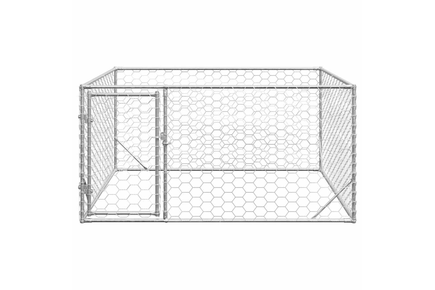 Outdoor Dog Kennel With Door 2x2x1 M Galvanised Steel-3