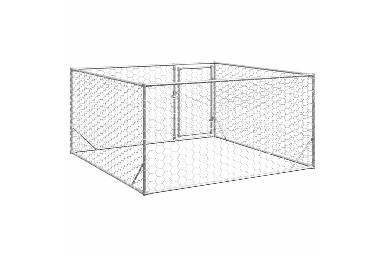 Outdoor Dog Kennel With Door 2x2x1 M Galvanised Steel-5