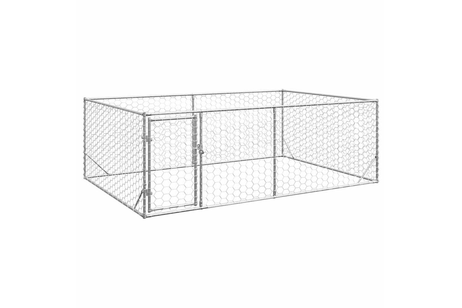 Outdoor Dog Kennel With Door 3x2x1 M Galvanised Steel