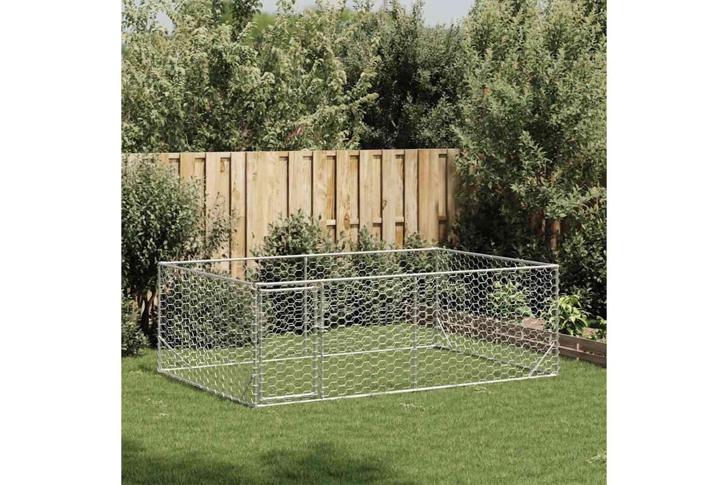 Outdoor Dog Kennel With Door 3x2x1 M Galvanised Steel-2