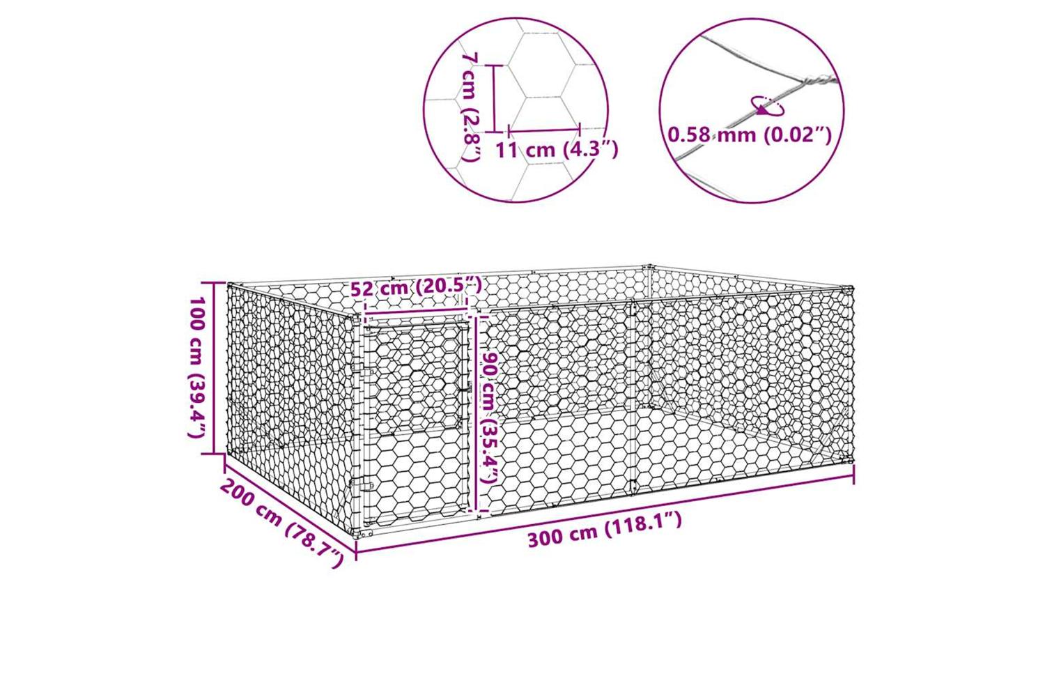 Outdoor Dog Kennel With Door 3x2x1 M Galvanised Steel-8