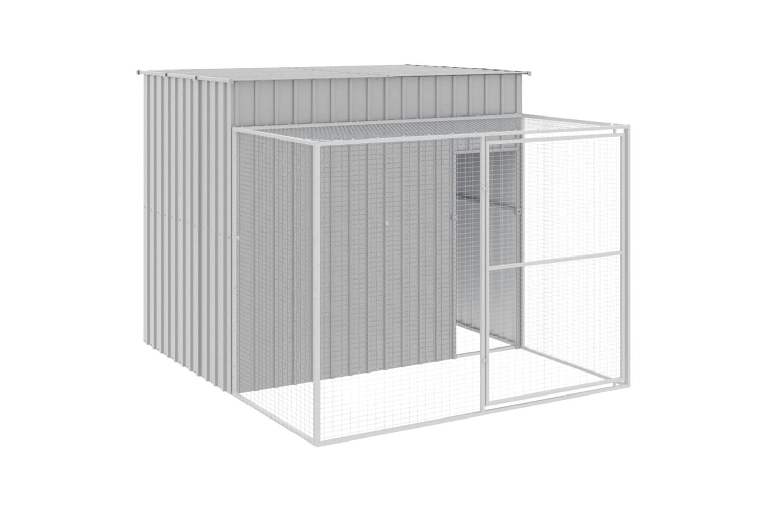 Dog House With Run Light Grey 214x253x181 Cm Galvanised Steel-2