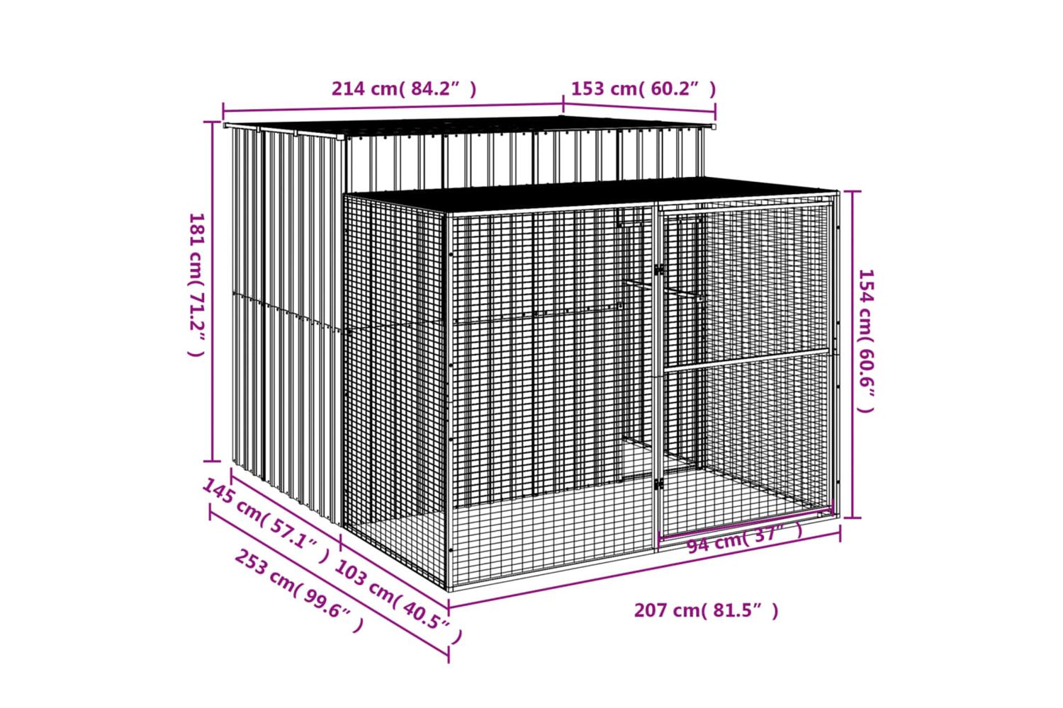 Dog House With Run Light Grey 214x253x181 Cm Galvanised Steel-8
