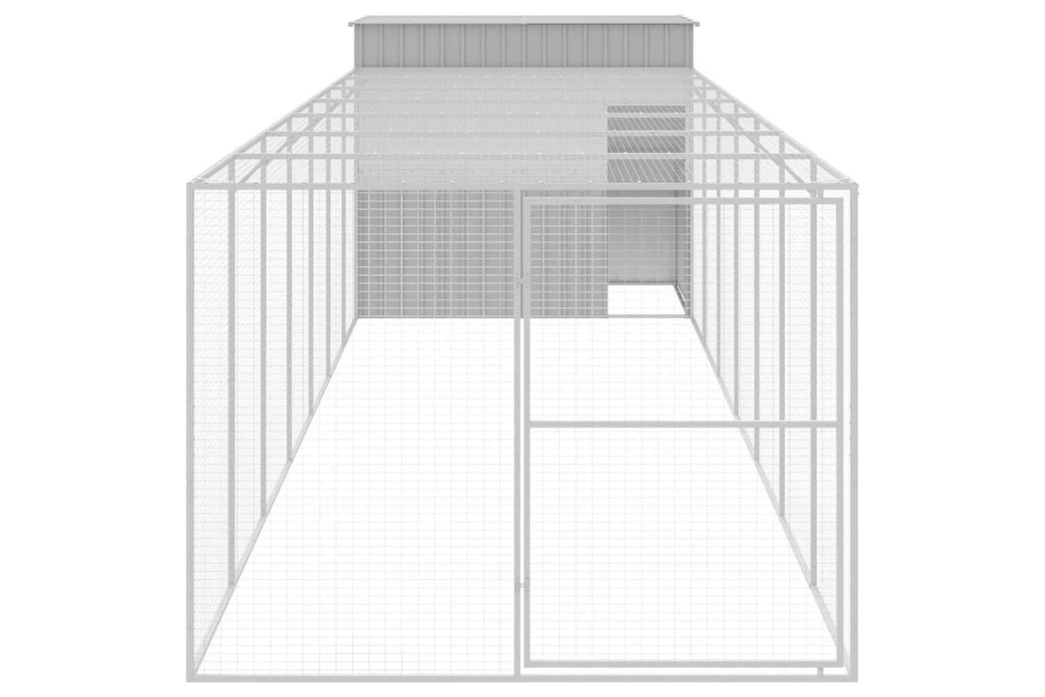 Dog House With Run Light Grey 214x865x181 Cm Galvanised Steel-3