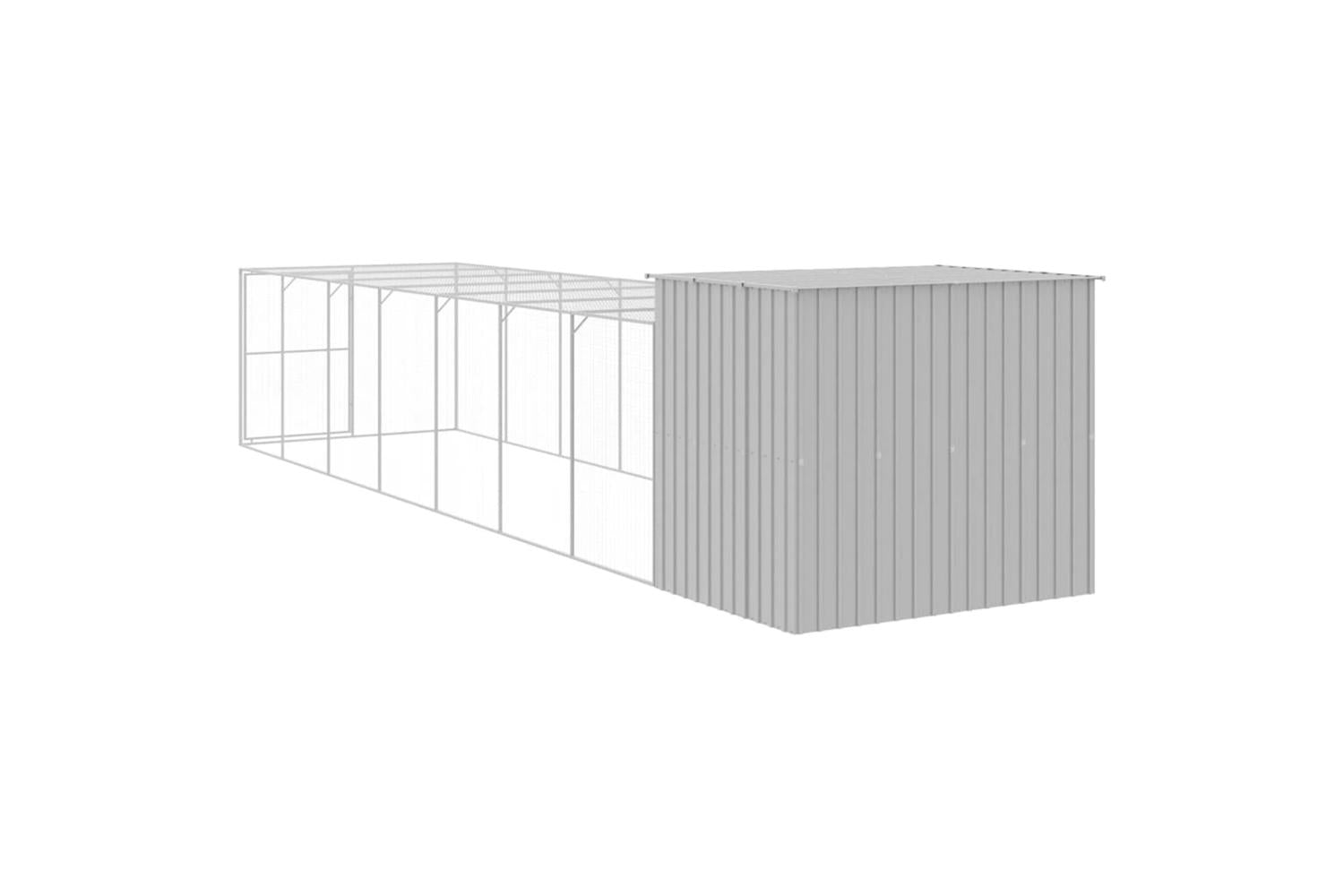 Dog House With Run Light Grey 214x865x181 Cm Galvanised Steel-5