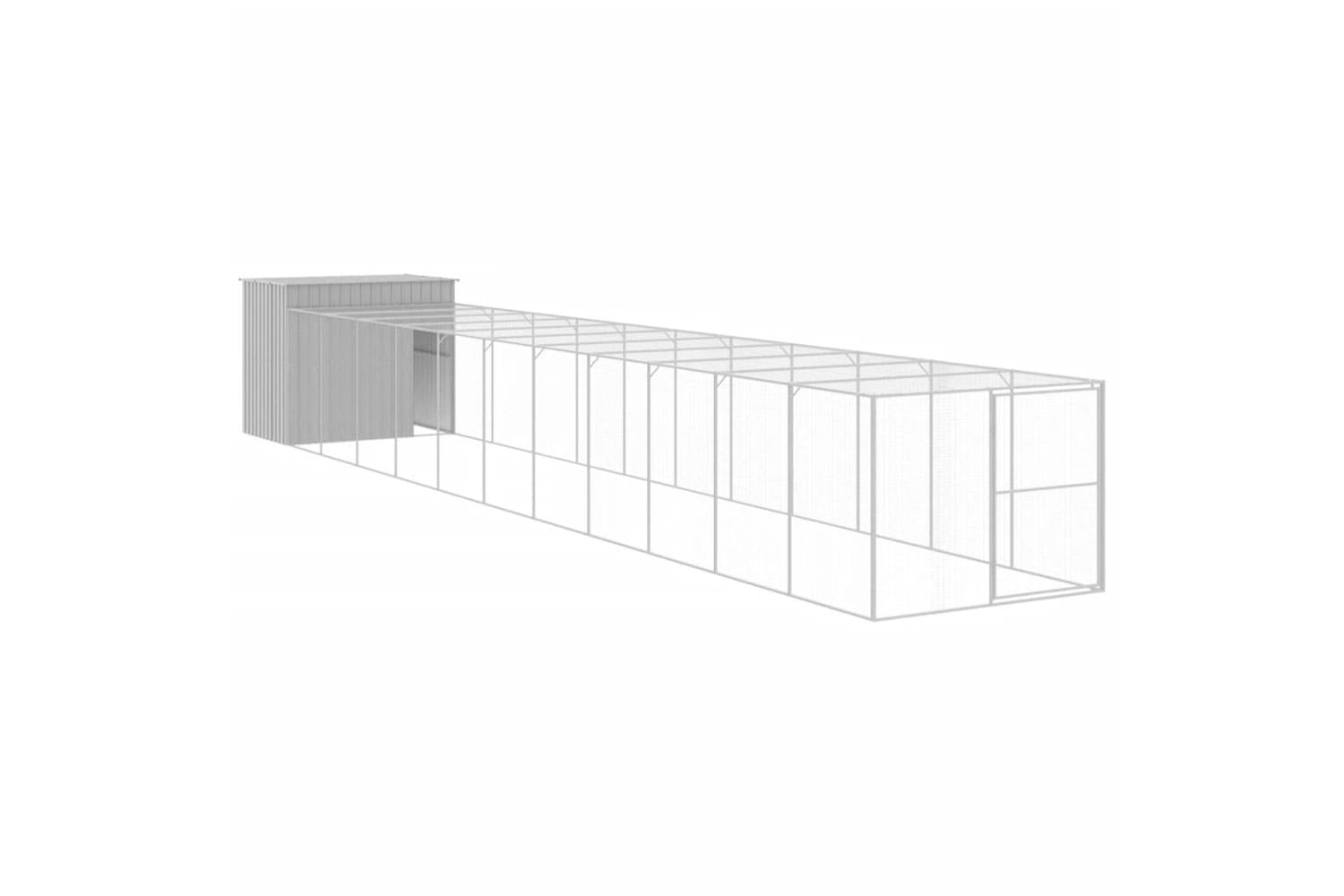 Dog House With Run Light Grey 214x1273x181 Cm Galvanised Steel-2