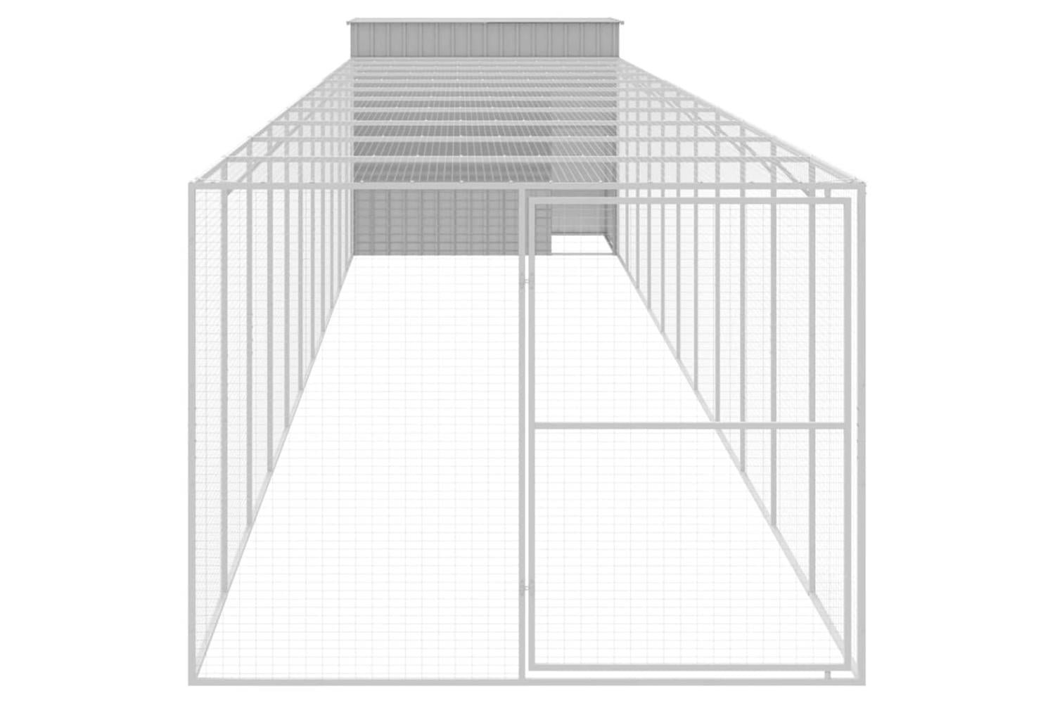 Dog House With Run Light Grey 214x1273x181 Cm Galvanised Steel-3