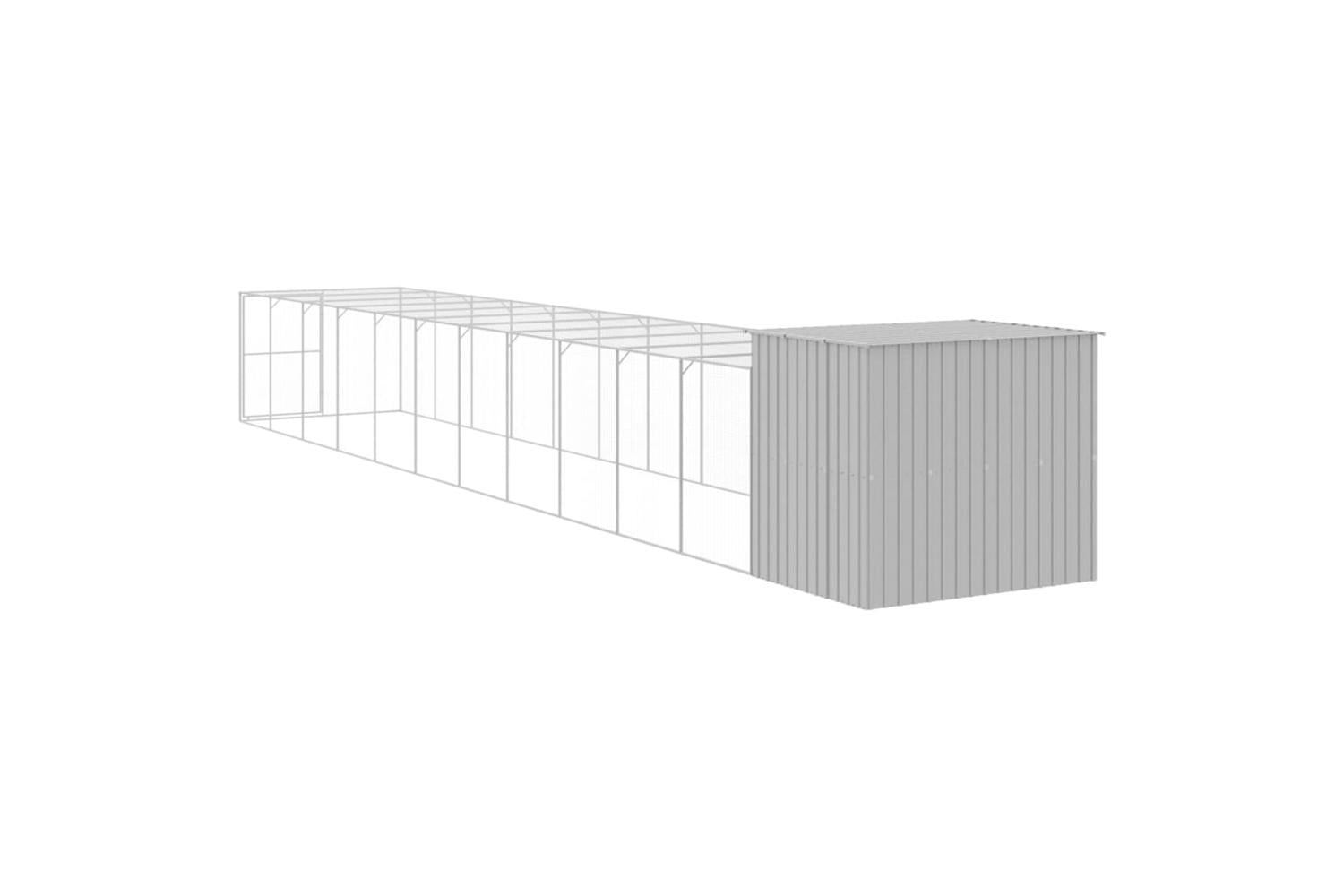 Dog House With Run Light Grey 214x1273x181 Cm Galvanised Steel-5