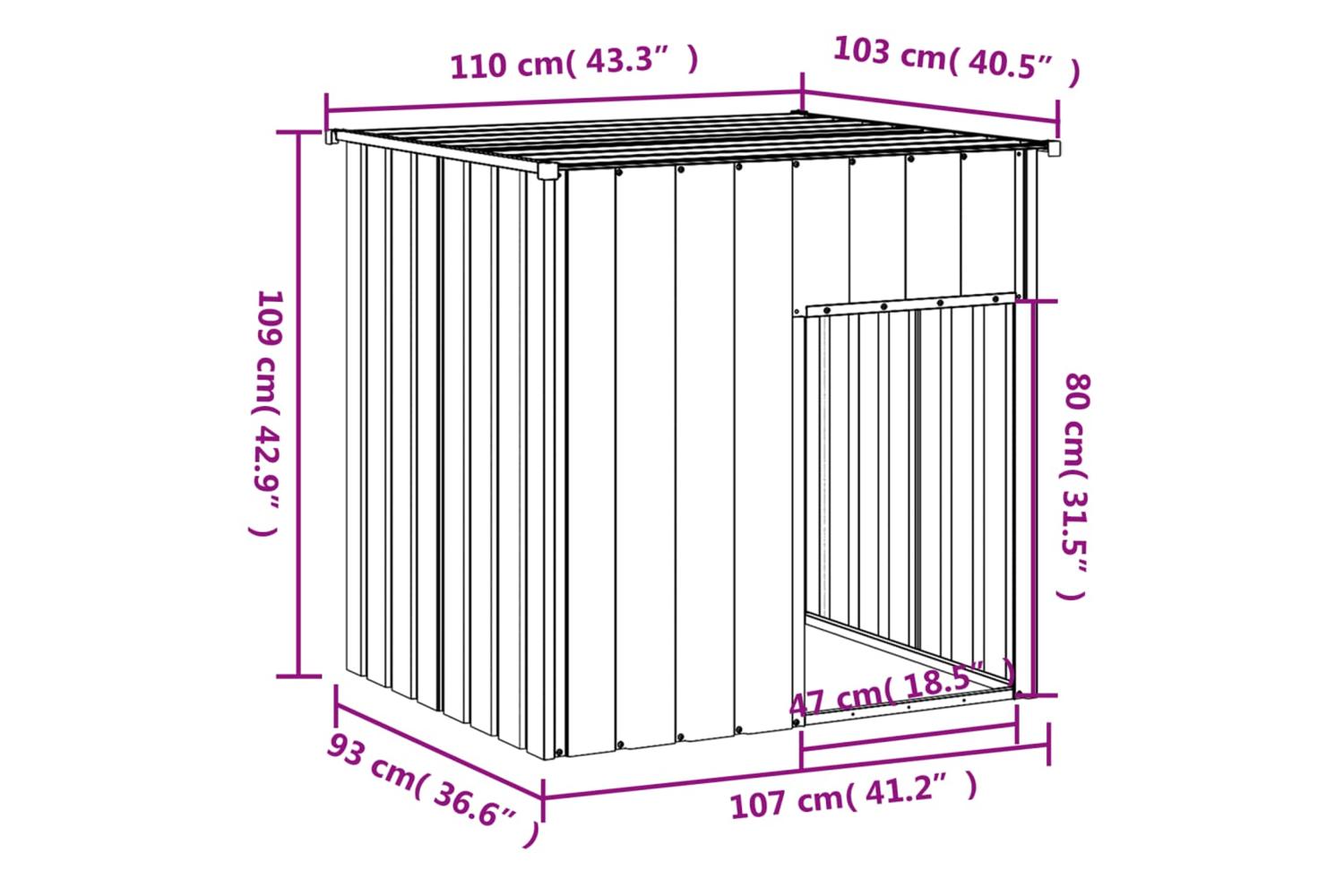 Dog House With Roof Light Grey 110x103x109 Cm Galvanised Steel-5