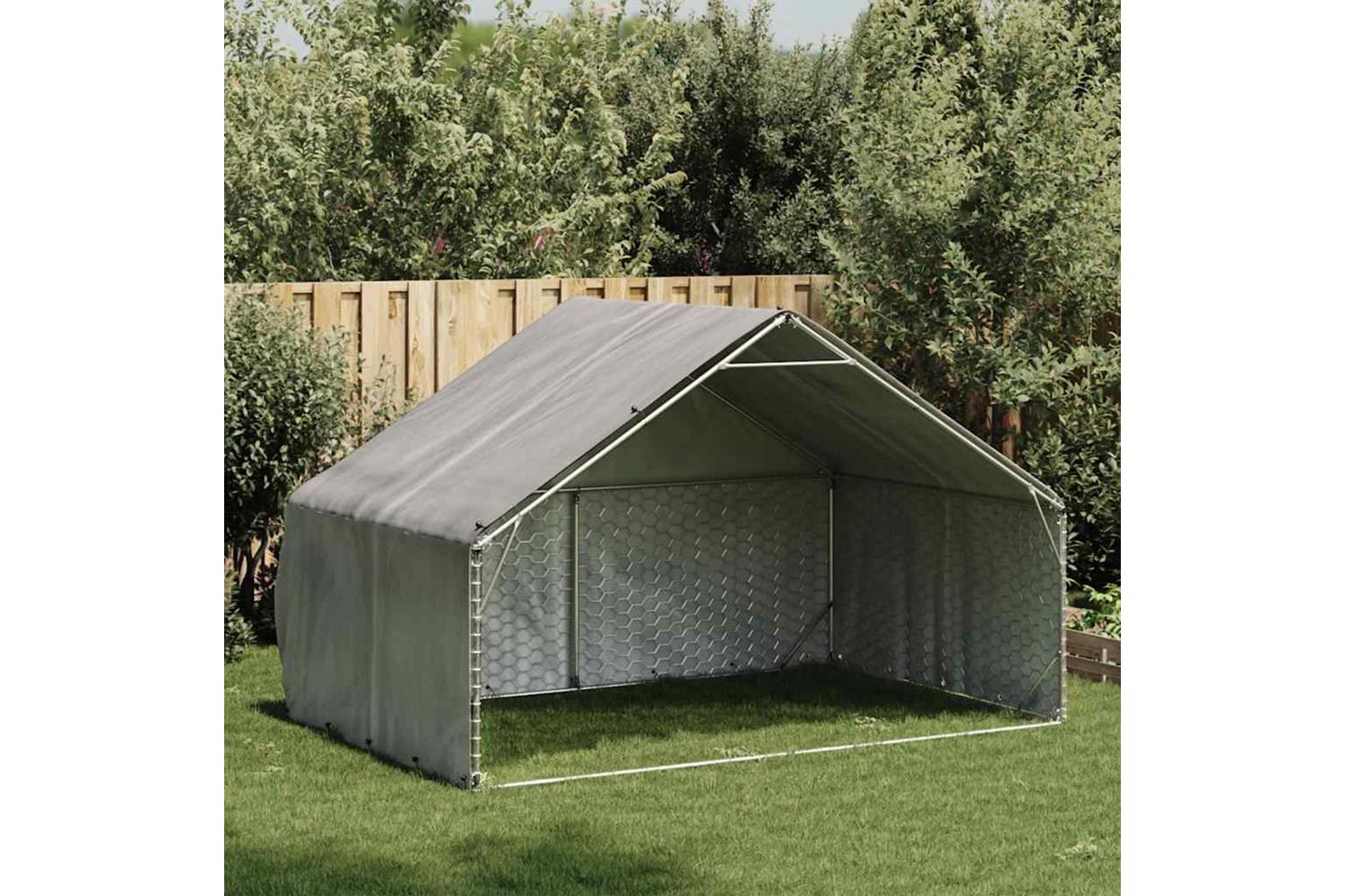 Outdoor Dog Kennel With Cover 3x2x19 M Galvanised Steel-2