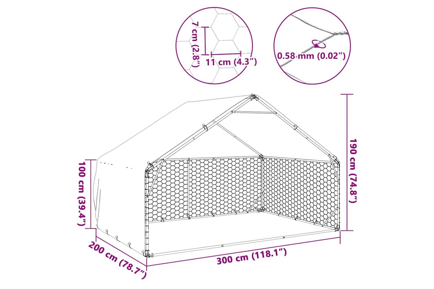 Outdoor Dog Kennel With Cover 3x2x19 M Galvanised Steel-7