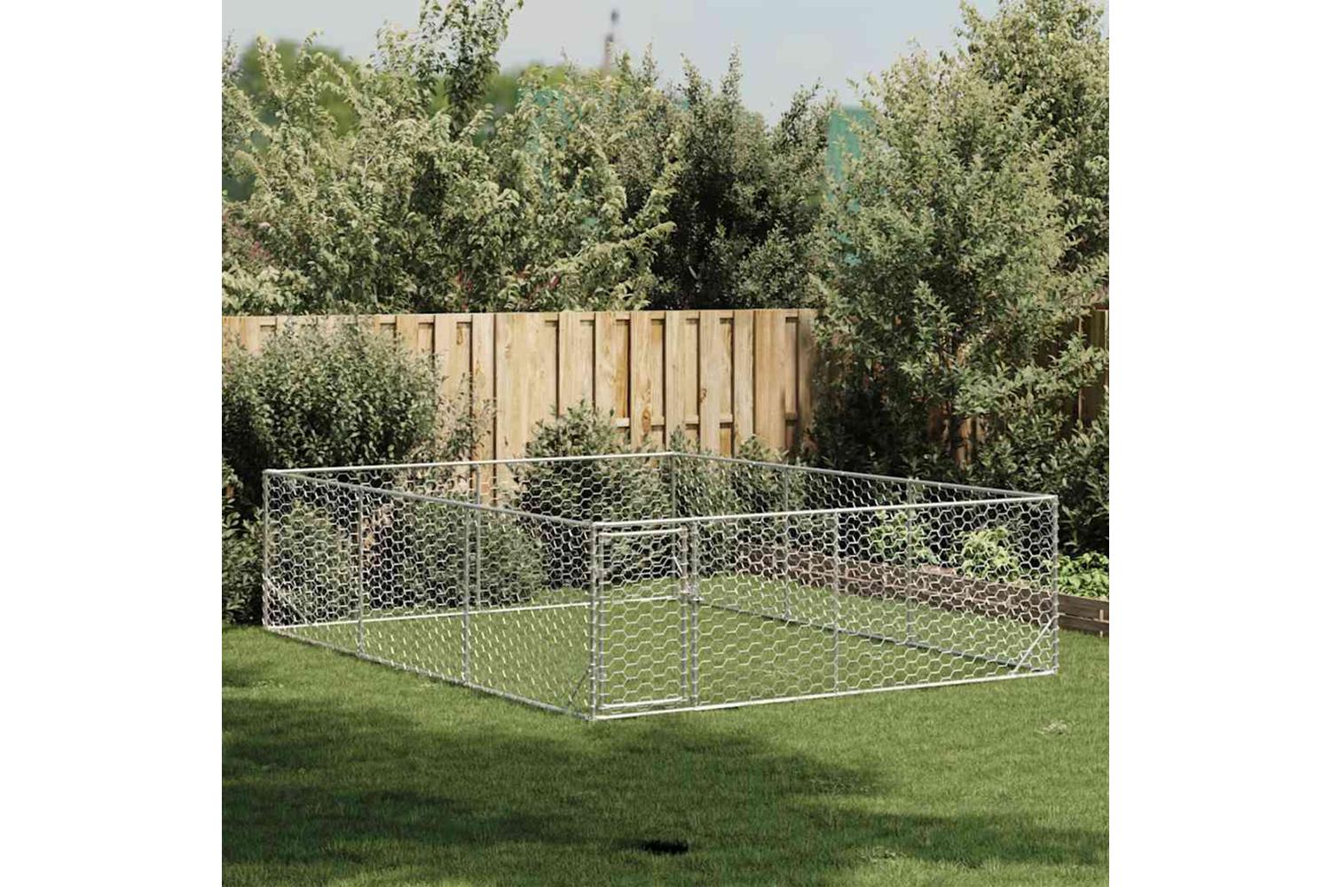 Outdoor Dog Kennel With Door 3x4x1 M Galvanised Steel-2