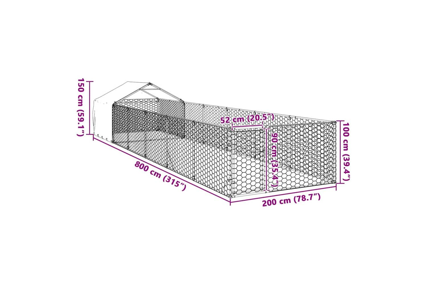 Outdoor Dog Kennel With Run 8x2x15 M Galvanised Steel-8