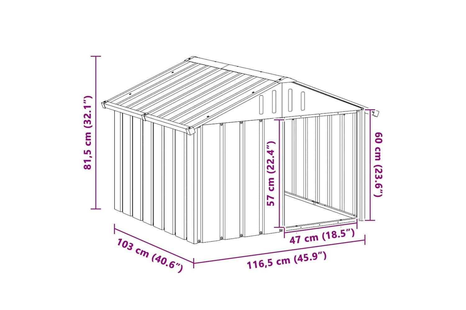 Dog House Grey 1165x103x815 Cm Galvanised Steel-9
