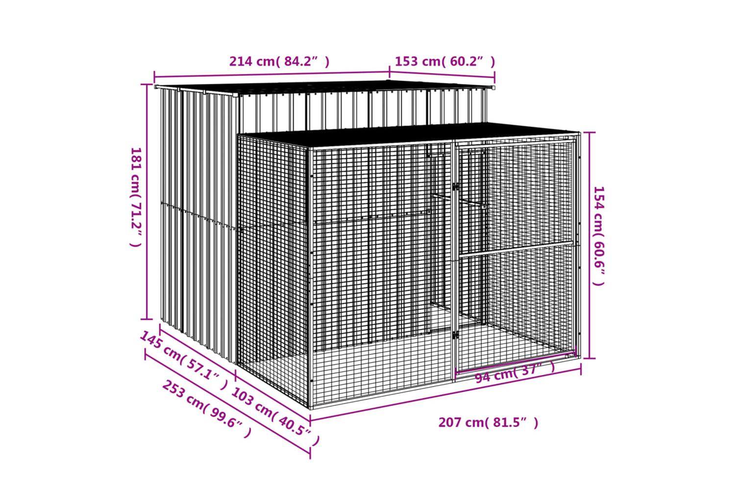 Dog House With Run Anthracite 214x253x181 Cm Galvanised Steel-8