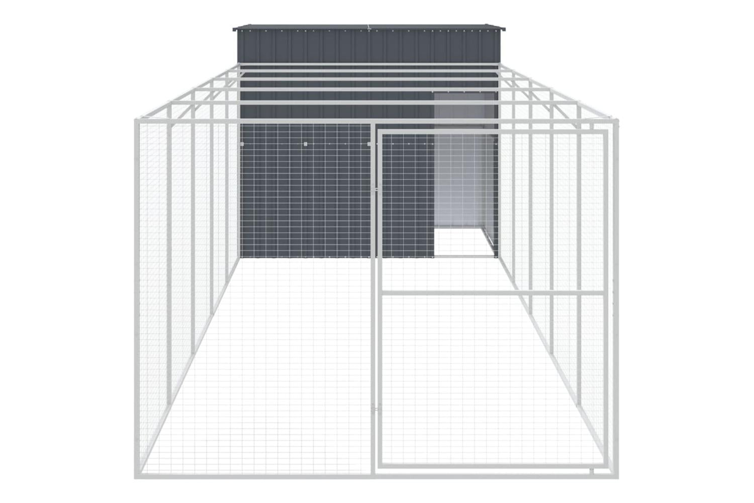 Dog House With Run Anthracite 214x661x181 Cm Galvanised Steel-3
