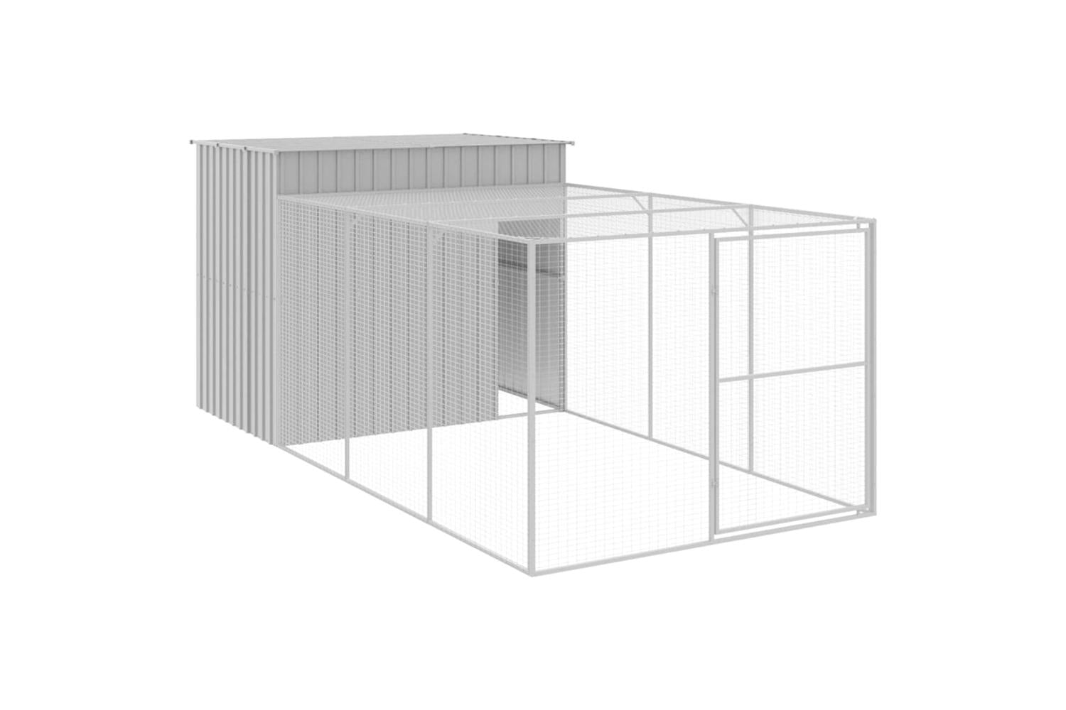 Dog House With Run Light Grey 214x457x181 Cm Galvanised Steel-2