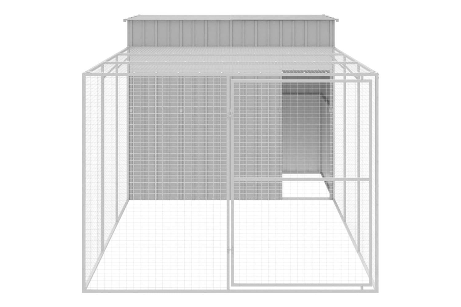 Dog House With Run Light Grey 214x457x181 Cm Galvanised Steel-3