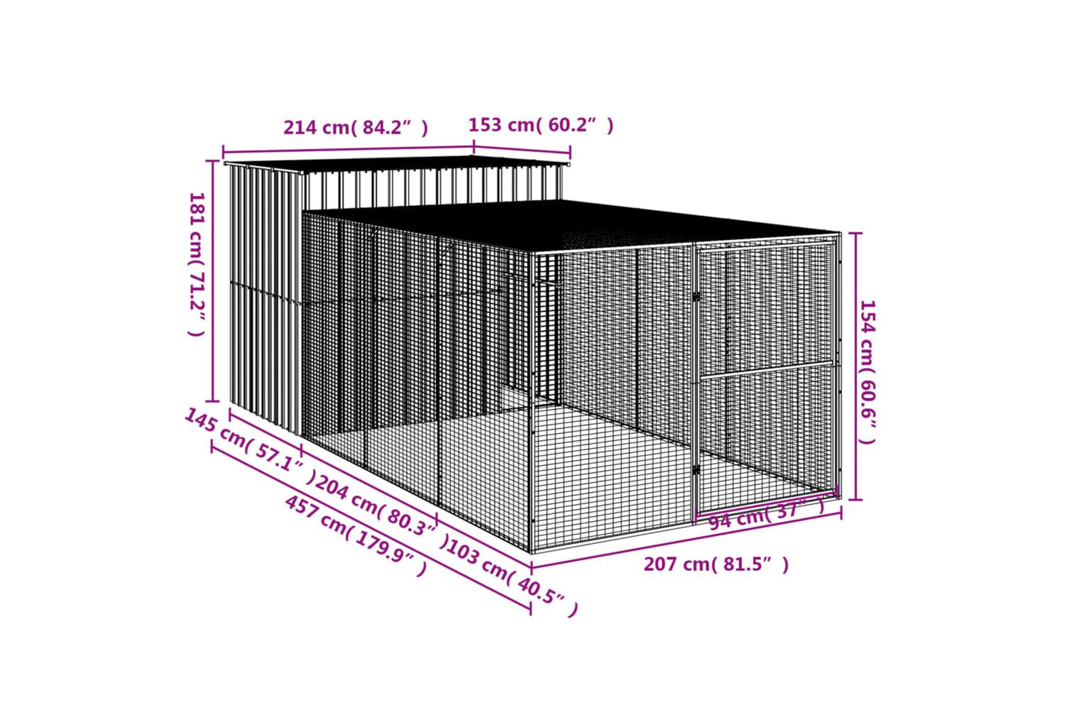 Dog House With Run Light Grey 214x457x181 Cm Galvanised Steel-9
