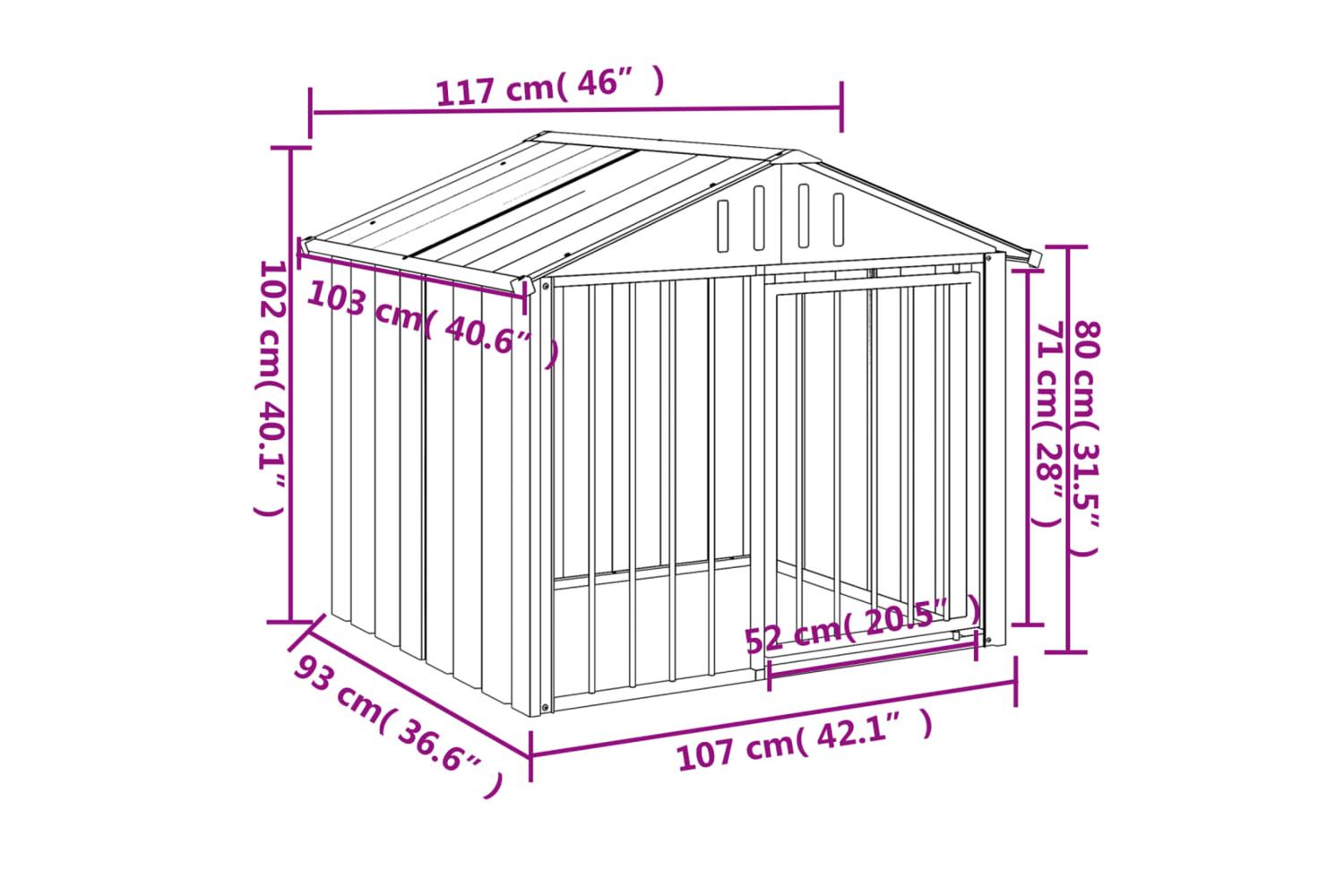 Dog House With Roof Black 117x103x102 Cm Galvanised Steel-5