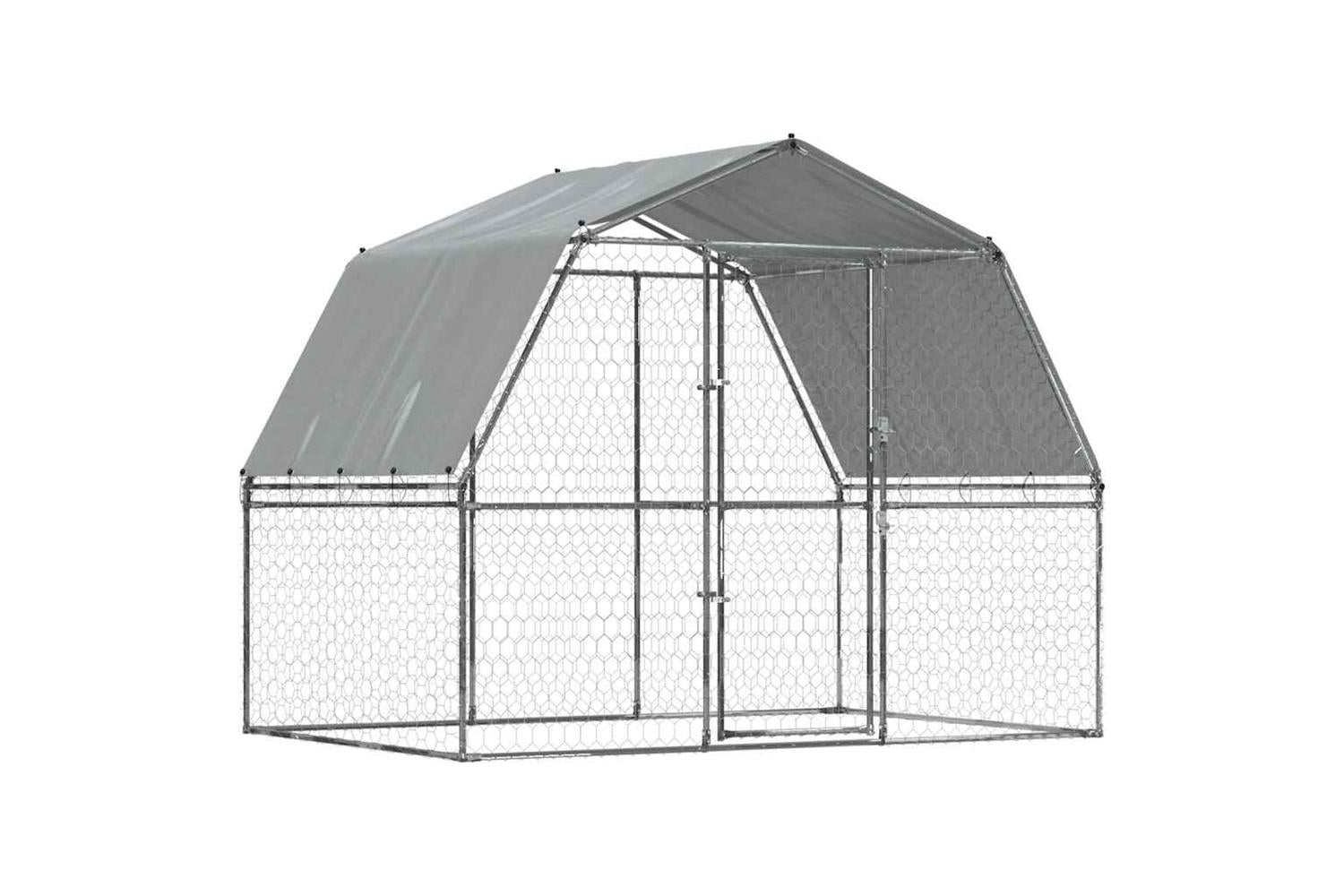 Dog Cage With Roof And Door Silver Galvanised Steel-2