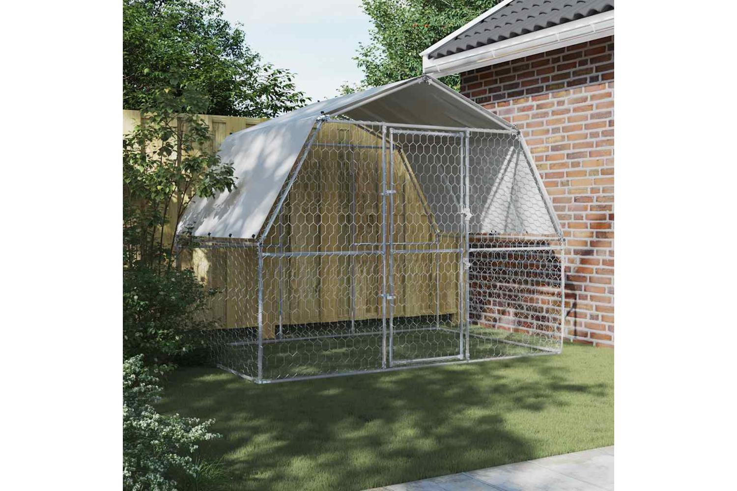 Dog Cage With Roof And Door Silver Galvanised Steel-3