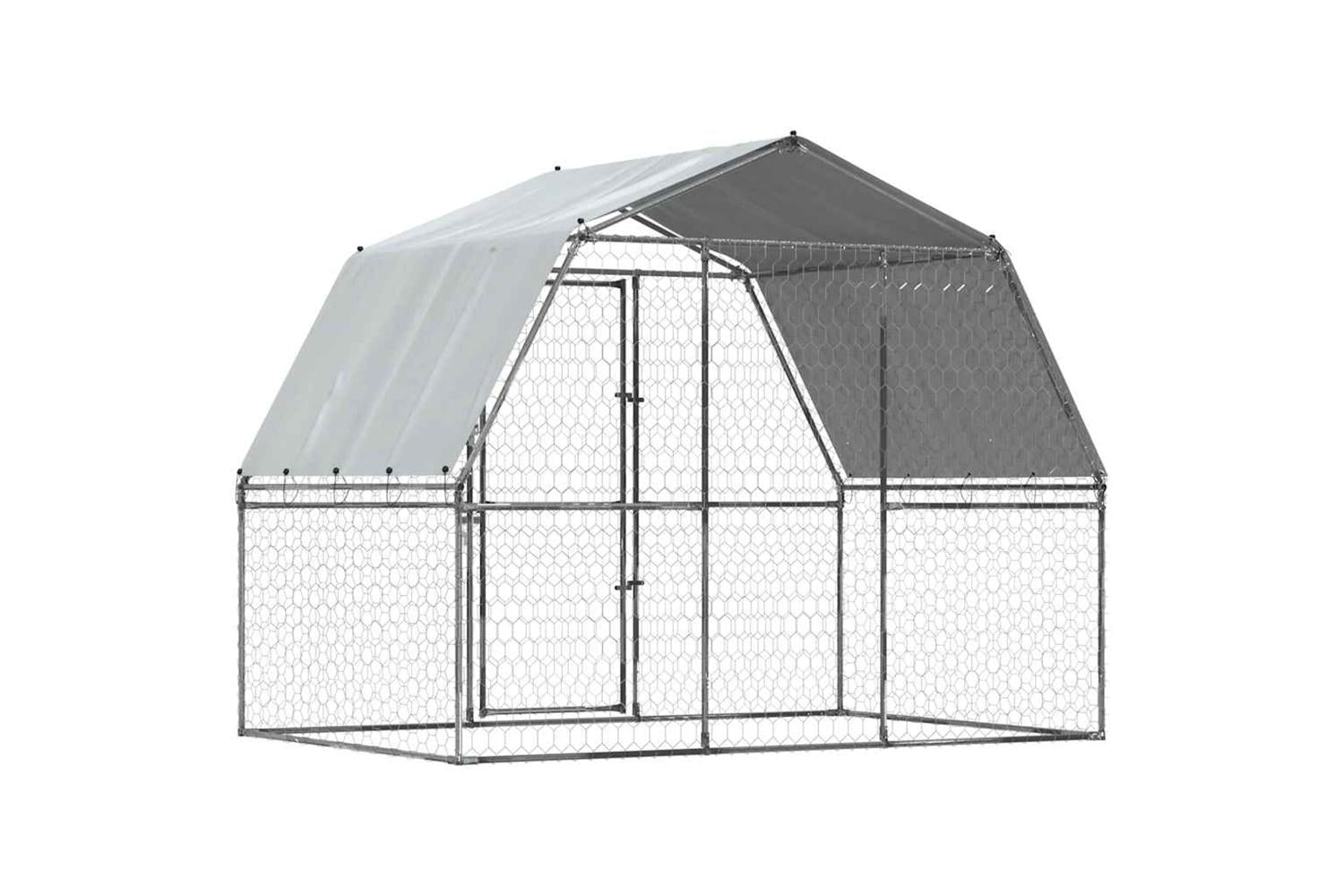 Dog Cage With Roof And Door Silver Galvanised Steel-6