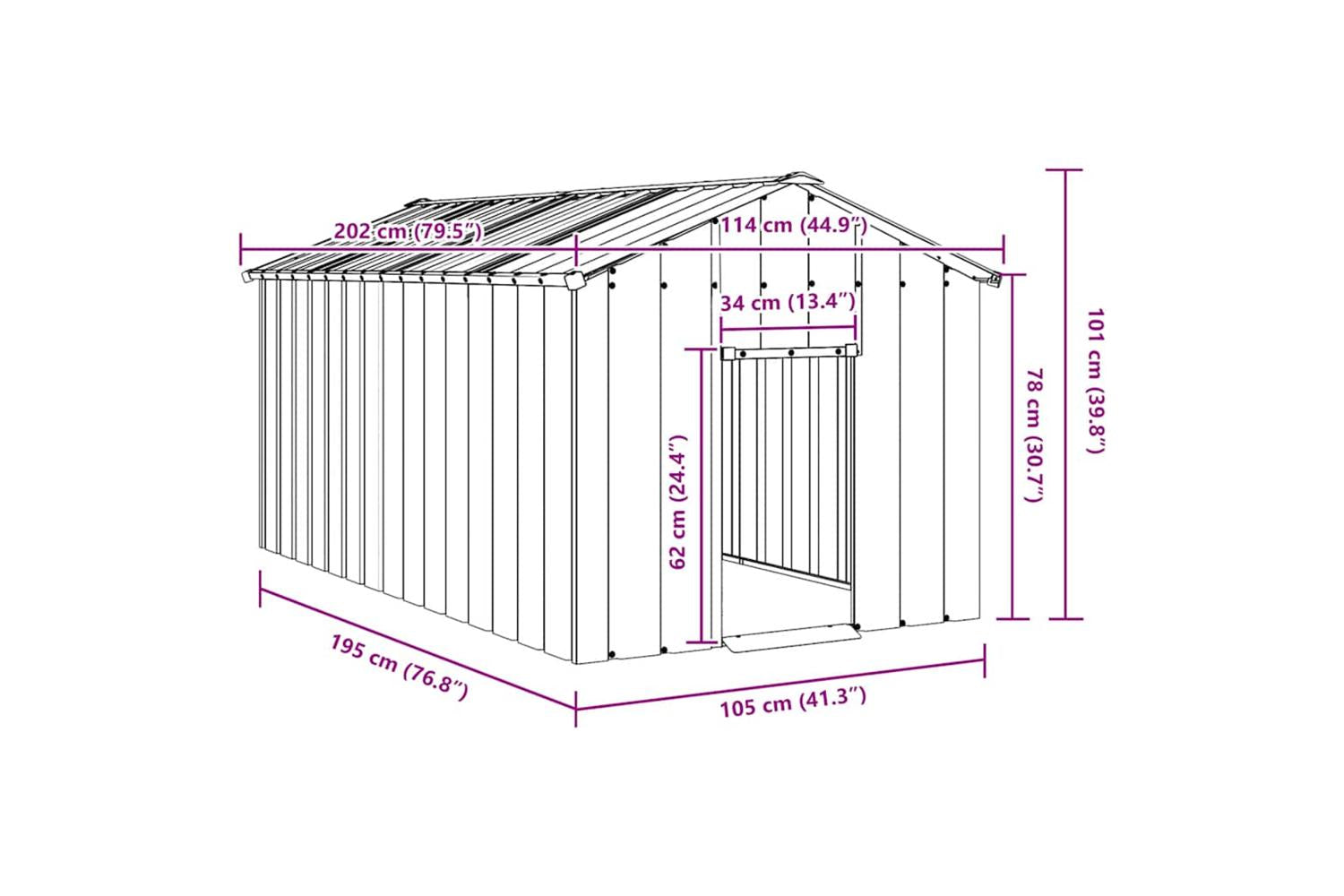 Dog House With Roof 114x202x101 Cm Galvanised Steel-7